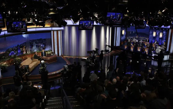 Late night talk show view from an audience seat